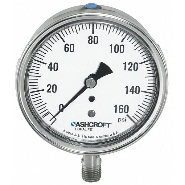 Compound Gauge, -30 to 0 to 30 in Hg/psi, 1/4 in MNPT, Stainless Steel, Silver