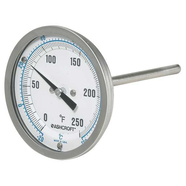 Dial Thermometer, Bi-Metallic, 1/2 in Conn