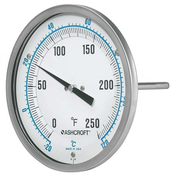 Dial Thermometer, Bi-Metallic, 1/4 in
