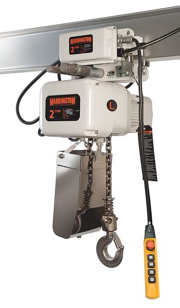 Electric Chain Hoist, 2,000 lb, 20 ft, Motorized Trolley, White