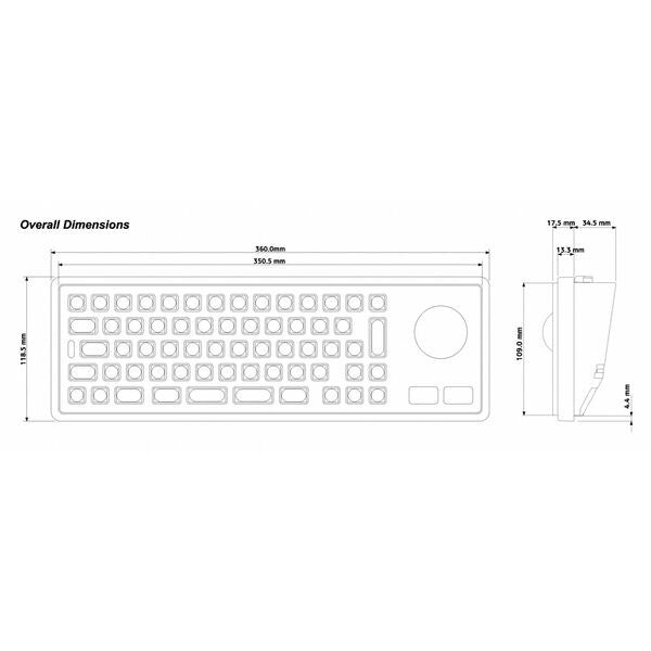 USB Keyboard with T-Ball, 63 Key, IP65, USB