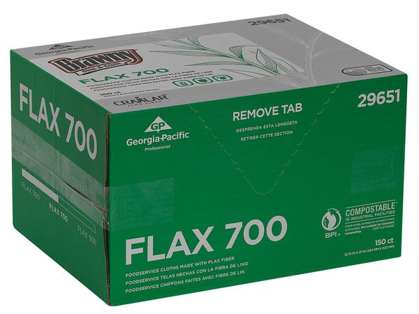 Dry Wipe, White, Box, Flax, 150 Wipes, 12-3/4 in x 21 in