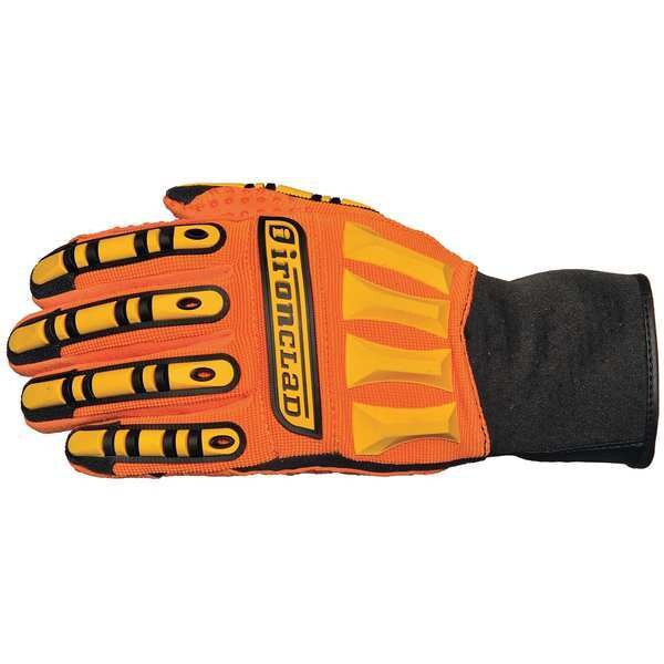 Mechanics Gloves, XL, Orange/Black, Ribbed Nylon