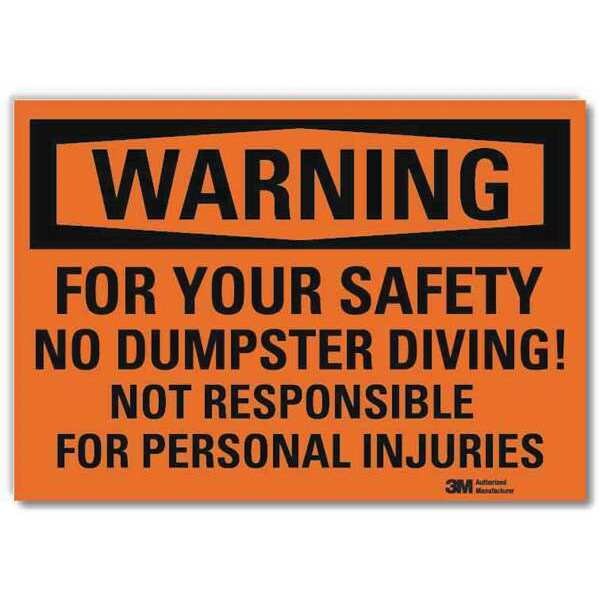 Warning Sign, No Dumpster Diving, 14 in. W