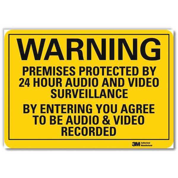 Warning Sign, Security, Black/Yellow, 14inW