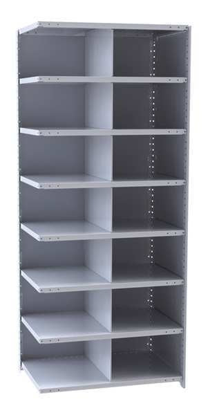 Steel Add-On Pigeonhole Bin Unit, 12 in D x 87 in H x 36 in W, 8 Shelves, Gray