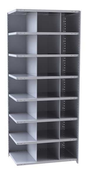 Steel Add-On Pigeonhole Bin Unit, 18 in D x 87 in H x 36 in W, 8 Shelves, Gray