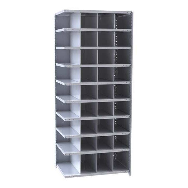 Steel Add-On Pigeonhole Bin Unit, 18 in D x 87 in H x 36 in W, 10 Shelves, Gray