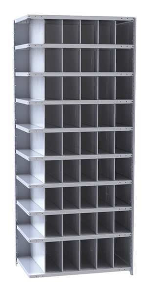 Steel Add-On Pigeonhole Bin Unit, 12 in D x 87 in H x 36 in W, 10 Shelves, Gray