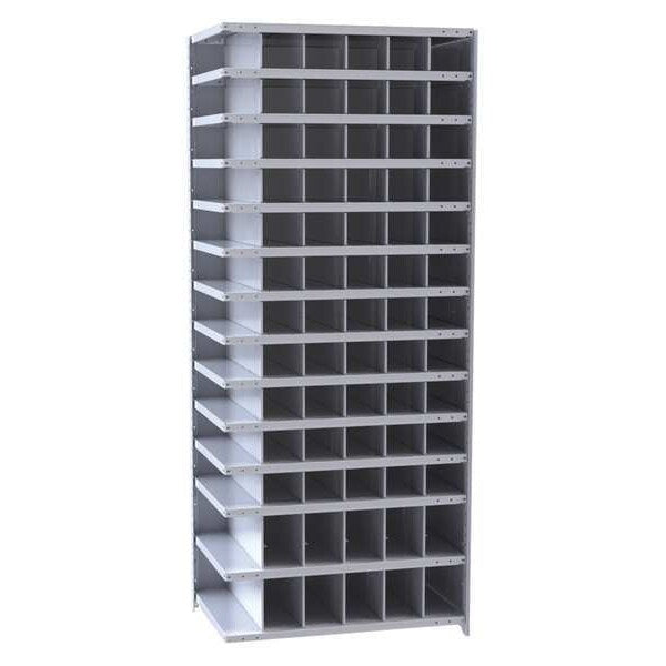 Steel Add-On Pigeonhole Bin Unit, 18 in D x 87 in H x 36 in W, 14 Shelves, Gray