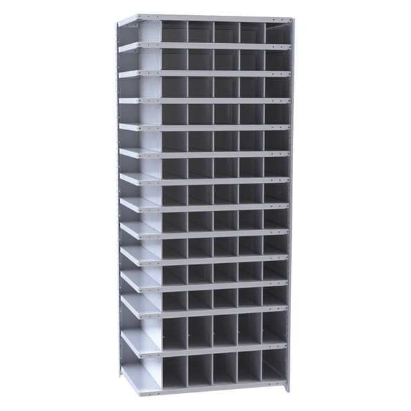 Steel Add-On Pigeonhole Bin Unit, 12 in D x 87 in H x 36 in W, 14 Shelves, Gray