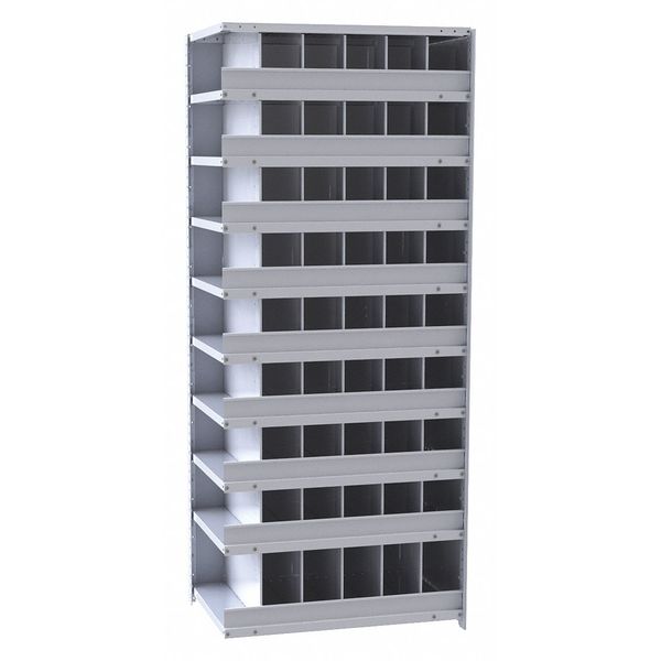 Steel Add-On Pigeonhole Bin Unit, 12 in D x 87 in H x 36 in W, 10 Shelves, Gray