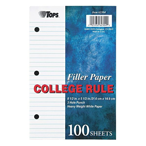 Filler Paper, 8-1/2 x 5-1/2 In, PK100