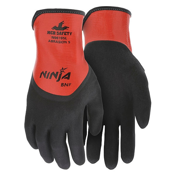 Foam Nitrile Coated Gloves, Full Coverage, Black/Orange, L, PR