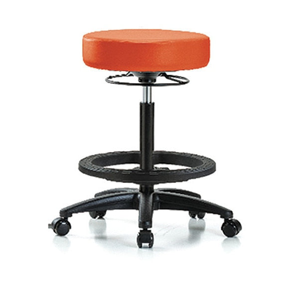 Bench Stool, Hi, Vinyl, BF, Casters, Orange