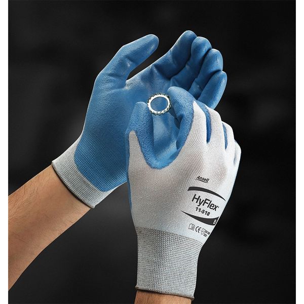 Hyflex Cut-Resistant Coated Gloves, A2 Cut Level, Polyurethane, Blue, Medium (Size 8), 1 Pair