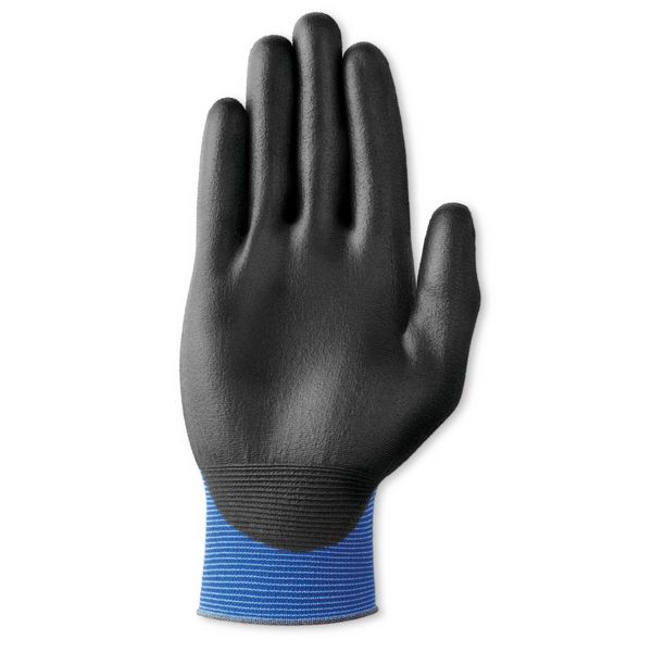 Polyurethane Coated Gloves, Palm Coverage, Blue, 7, PR