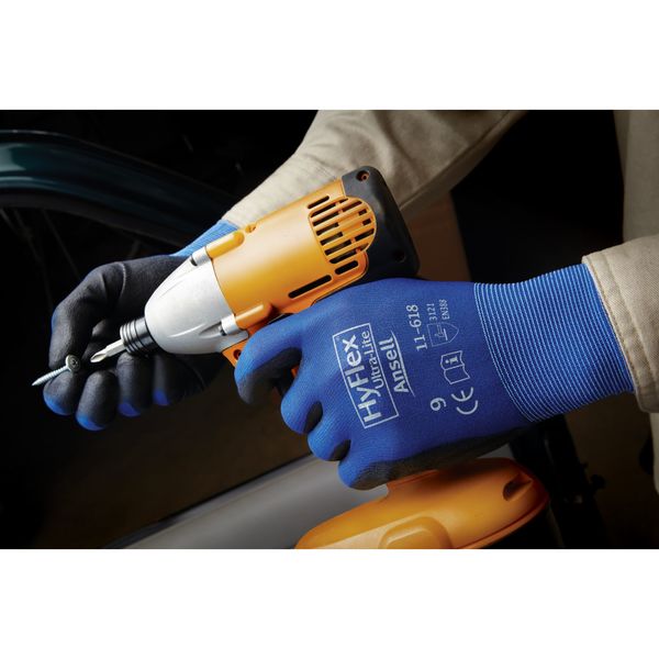 Polyurethane Coated Gloves, Palm Coverage, Blue, 9, PR