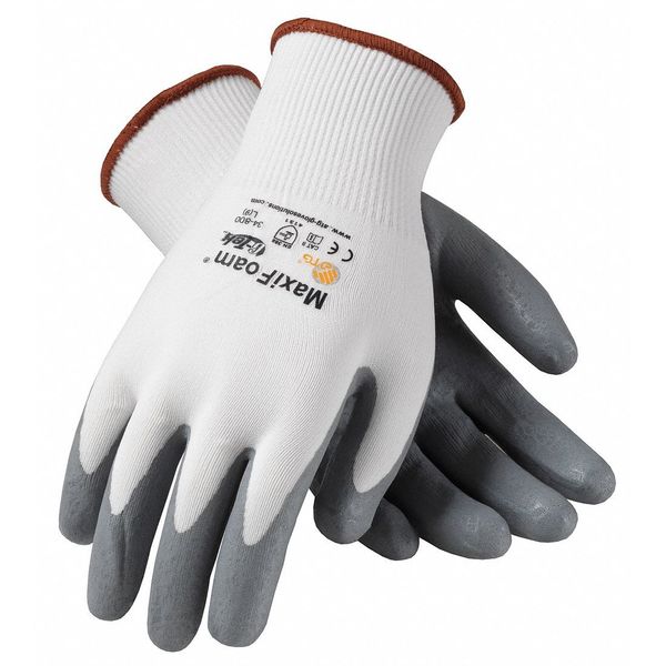 Foam Nitrile Coated Gloves, Palm Coverage, White/Gray, S, PR