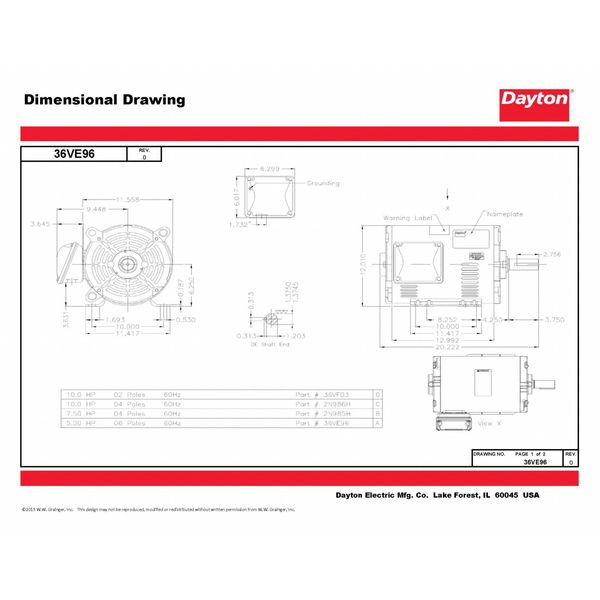 3-Phase General Purpose Motor, 5 HP, 254/6U Frame, 230/460V AC Voltage, 1,180 Nameplate RPM