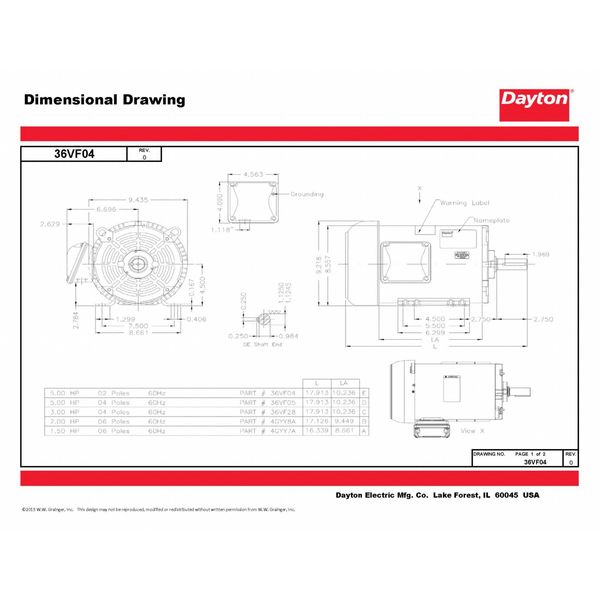 3-Phase General Purpose Motor, 5 HP, 182/4T Frame, 208-230/460V AC Voltage, 3,500 Nameplate RPM