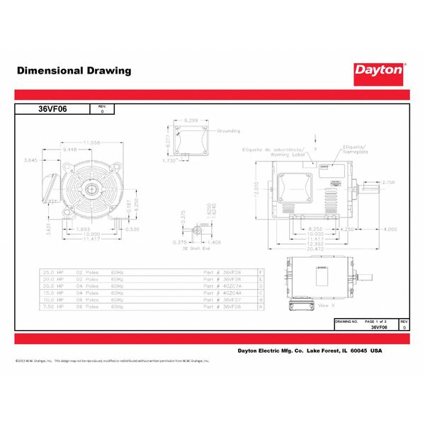 3-Phase General Purpose Motor, 7 1/2 HP, 254/6T Frame, 230/460V AC Voltage, 1,175 Nameplate RPM