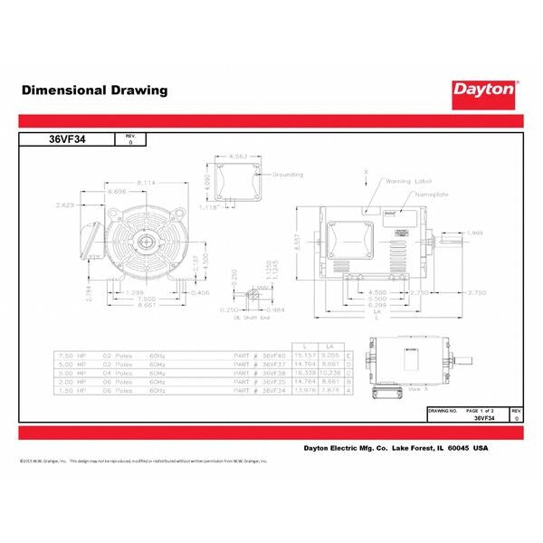 3-Phase General Purpose Motor, 1 1/2 HP, 182/4T Frame, 230/460V AC Voltage, 1,165 Nameplate RPM