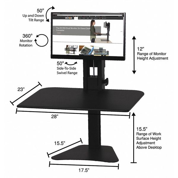 Sit-Stand Desk Converter, Includes Steel Base & Desk Surface