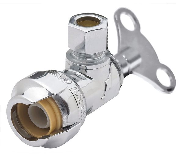 Angle Stop Valve, Push Fit, 1/2 in, 200 psi