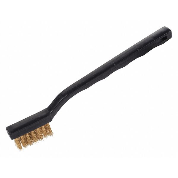 Wire Scratch Brush, 1/2 in Brass Bristles, 3 Rows, 3 5/8 in Brush Length, 7 in, Curved Handle