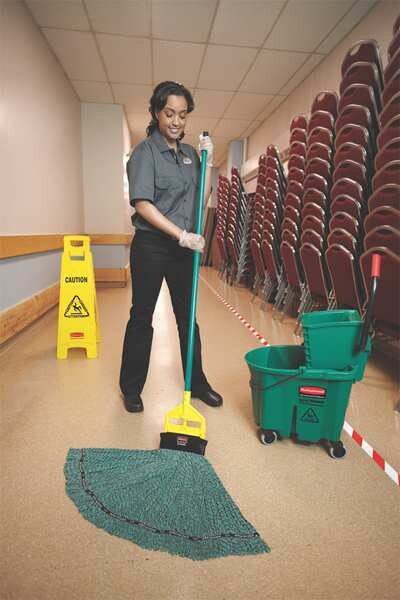 1 in String Wet Mop, 16 oz Dry Wt, Slide On Connection, Looped-End, Green, Microfiber