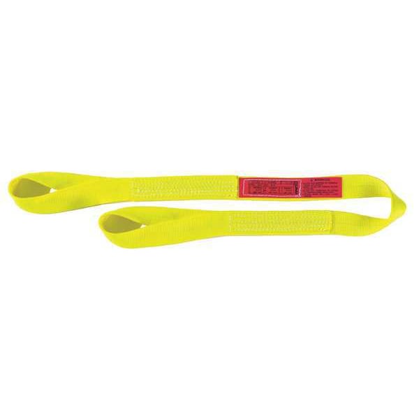 Web Sling, Twisted Eye and Eye, 15 ft L, 2 in W, Nylon, Yellow