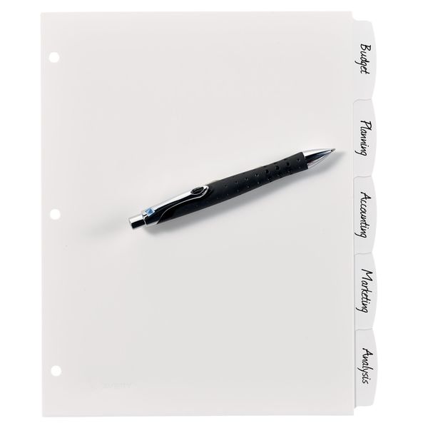 AveryÂ® Big Tabâ¢ Write & Erase Durable Plastic Dividers 16370, 5 White Tabs, 1 Set