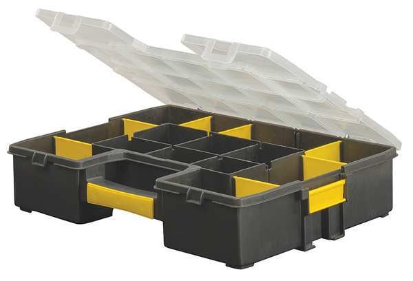 Adjustable Compartment Box, 14 Compartments, Black/Yellow, 3-3/7
