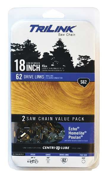 Replacement Saw Chain, 18inL, 62 Links, PK2