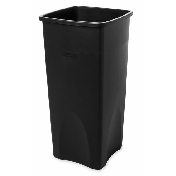 23 gal Square Trash Can, Black, 15 1/2 in Dia, None, Polyethylene
