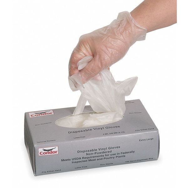 Disposable Gloves, Vinyl, Powder Free, Clear, XL, 100 PK