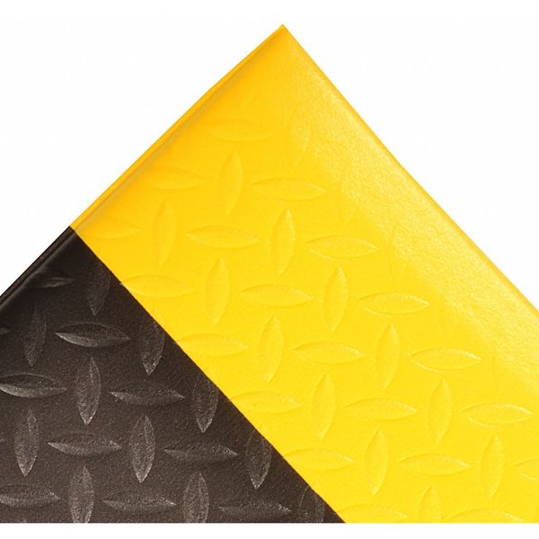 Antifatigue Runner, Black/Yellow, 16 ft. L x 2 ft. W, PVC Foam, Diamond Plate Surface Pattern