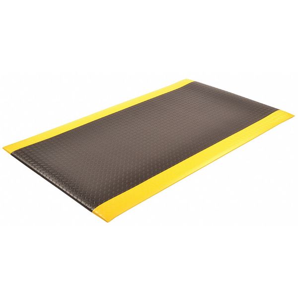 Antifatigue Mat, Diamond Plate, 2 ft x 3 ft, 1/2 in Thick, Black with Yellow Border, PVC Foam