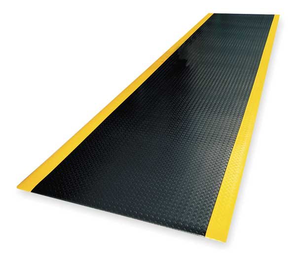Antifatigue Runner, Black/Yellow, 8 ft. L x 2 ft. W, PVC Foam, Diamond Plate Surface Pattern