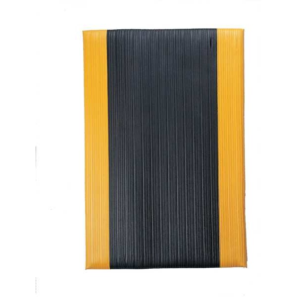 Antifatigue Mat, Black/Yellow, 3 ft. L x 2 ft. W, PVC Closed Cell Foam, Corrugated Surface Pattern