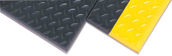 Antifatigue Runner, Black, 12 ft. L x 3 ft. W, PVC Foam, Diamond Plate Surface Pattern, 1/2