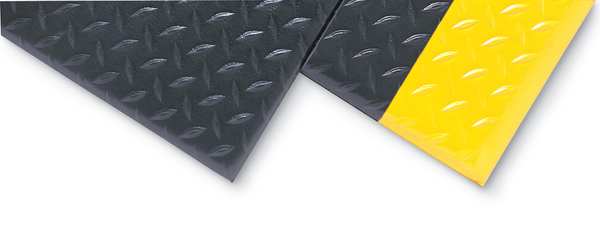 Antifatigue Runner, Black/Yellow, 12 ft. L x 3 ft. W, PVC, Corrugated Surface Pattern, 1/2
