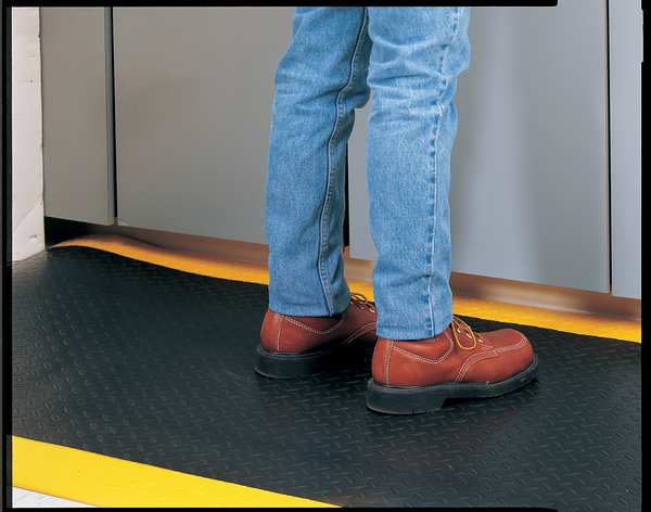 Antifatigue Mat, Black/Yellow, 5 ft. L x 3 ft. W, Vinyl, Corrugated Surface Pattern, 1/2