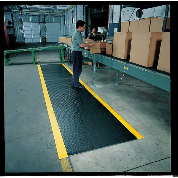 Antifatigue Mat, Black, 5 ft. L x 3 ft. W, Vinyl, Corrugated Surface Pattern, 1/2