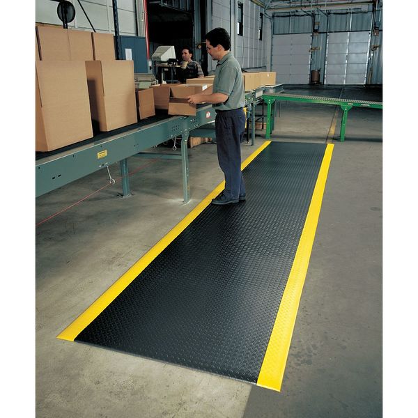 Antifatigue Mat, Black/Yellow, 3 ft. L x 2 ft. W, PVC, Corrugated Surface Pattern, 1/2