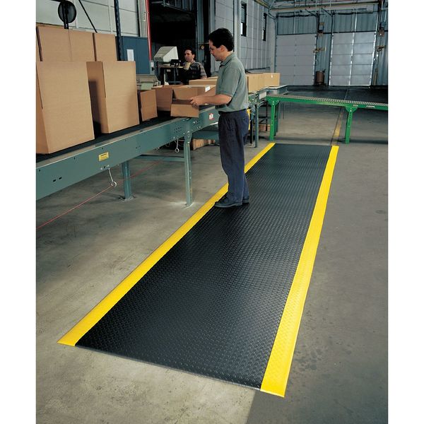Antifatigue Runner, Black/Yellow, 12 ft. L x 3 ft. W, PVC, Corrugated Surface Pattern, 1/2