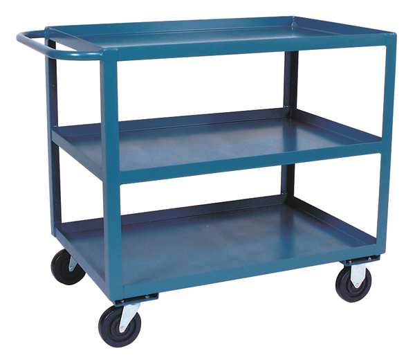 Steel Utility Cart with Lipped Metal Shelves, Flat, 3 Shelves, 1,200 lb