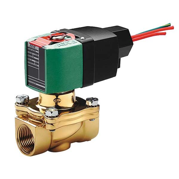 100 to 240V AC/DC Brass Solenoid Valve, Normally Open, 1/2 in Pipe Size