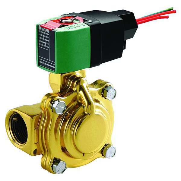 100 to 240V AC/DC Brass Solenoid Valve, Normally Closed, 1 1/4 in Pipe Size